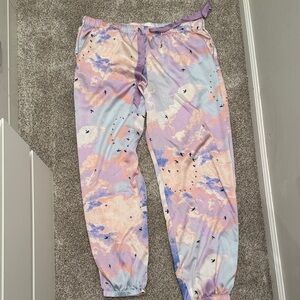 Pastel Cloud Print Silk PJ Pants